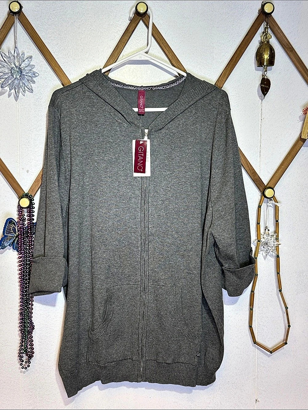 GITANO Hooded Zip-Up Gray Zip-Up Hoodie Size 30/32W NWT